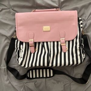 Pink and Black Striped Women's Laptop/Messenger Bag